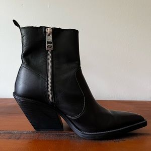 ZARA CALF LEATHER COWBOY ANKLE BOOTS